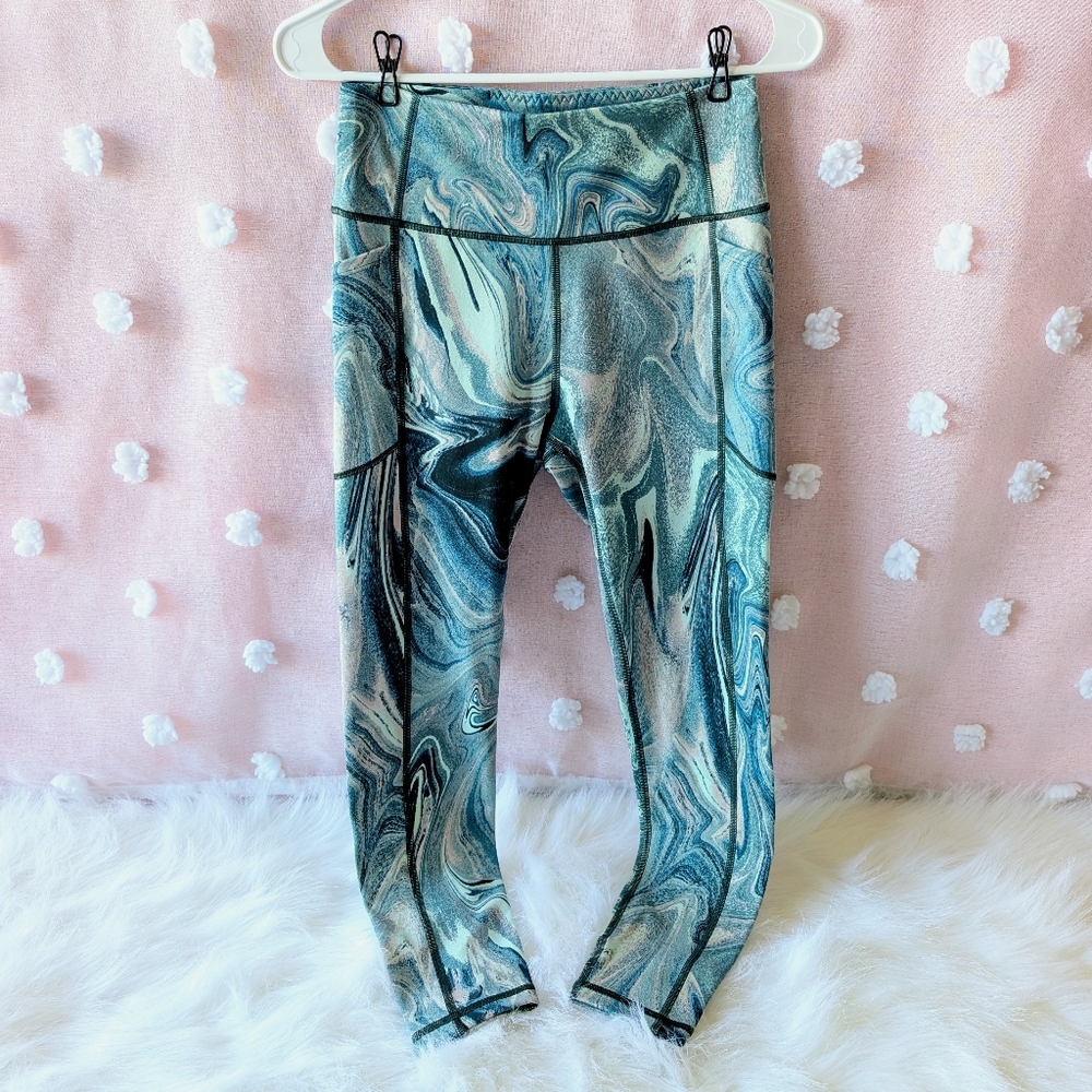 Victoria Secret, 7/8 Leggings, Size 8 Medium, Women's, Green Marble